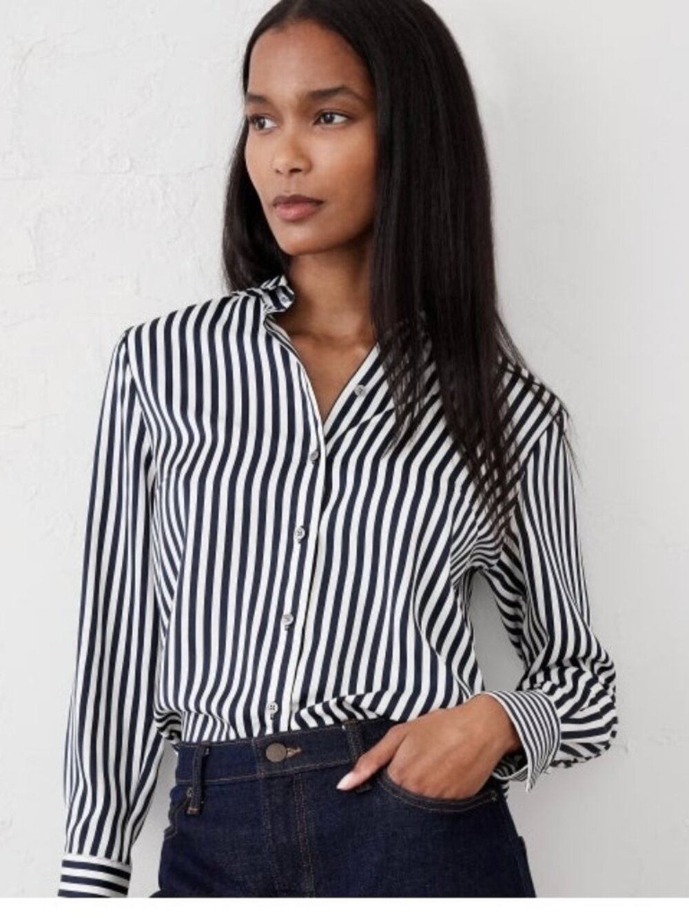 Banana Republic - Silky Classic Shirt – Navy Stripe – NWT – Size L